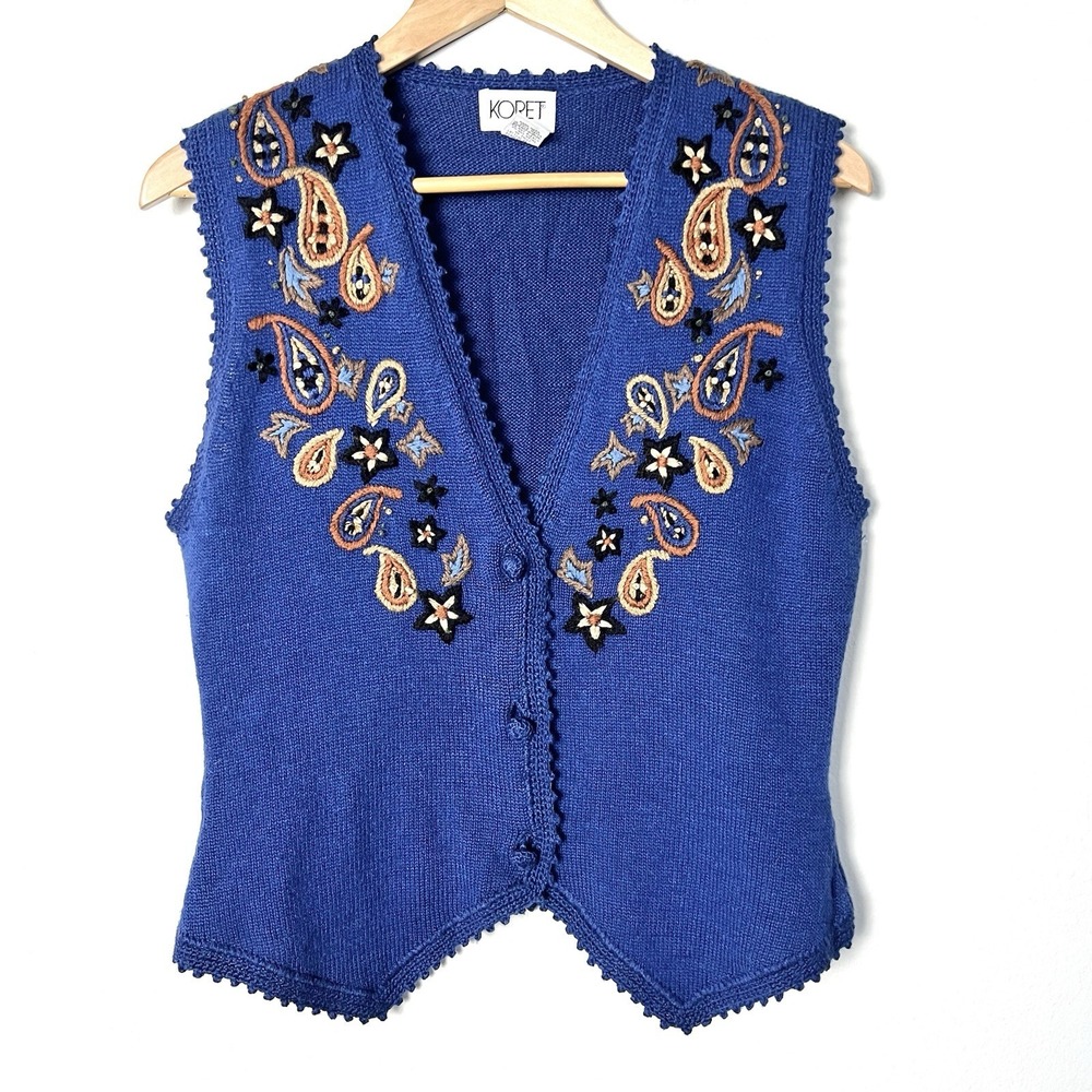 Vintage Cottagecore Embroidered Paisley Vest  Womens‎ Small Americana Crotchet